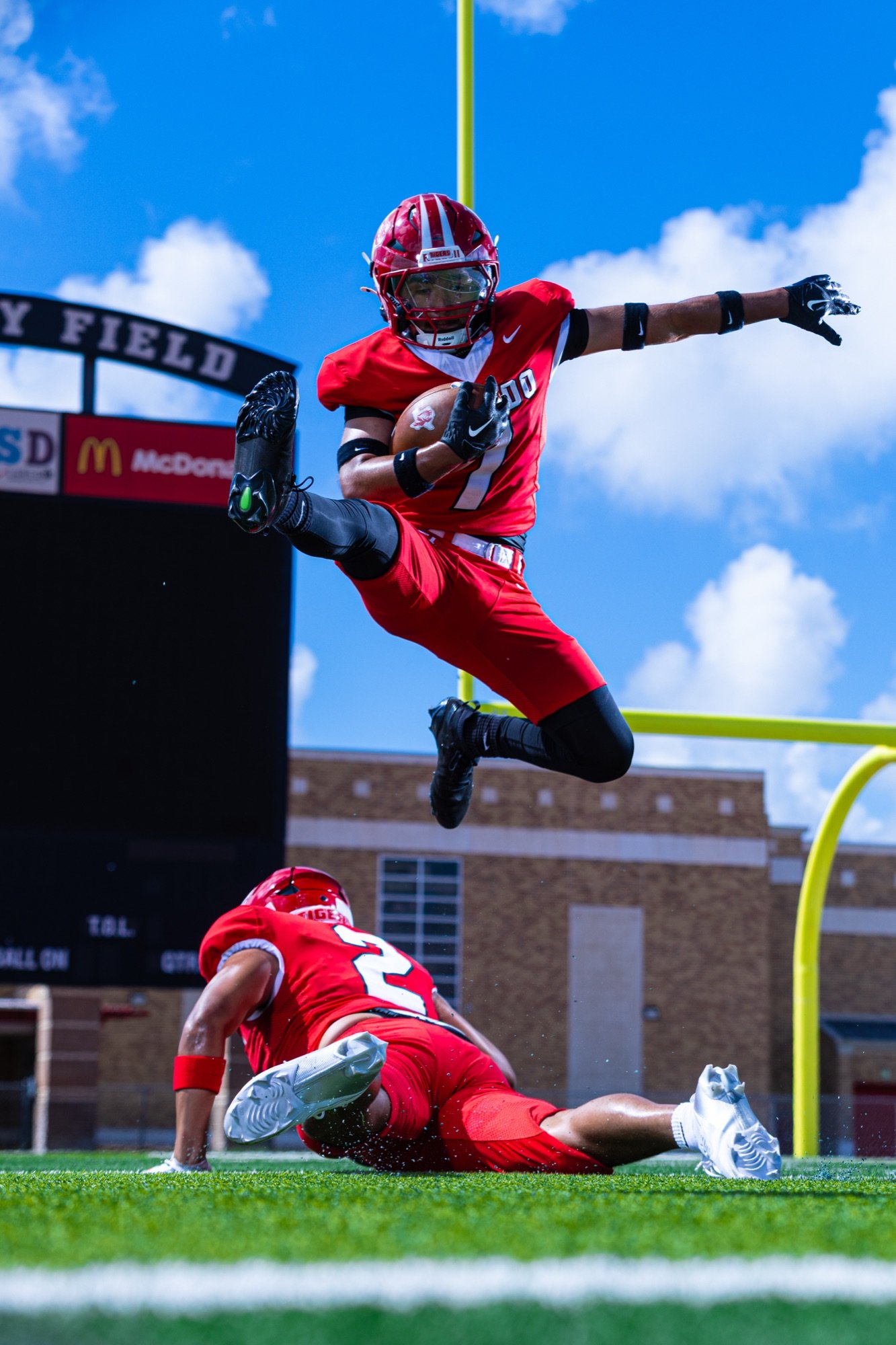 High school football action